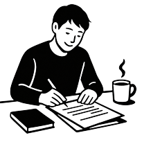 決算書類を楽しそうに作成するイメージ