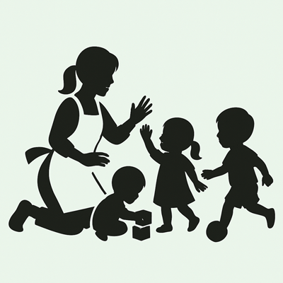 保育士と子どものシルエット画像