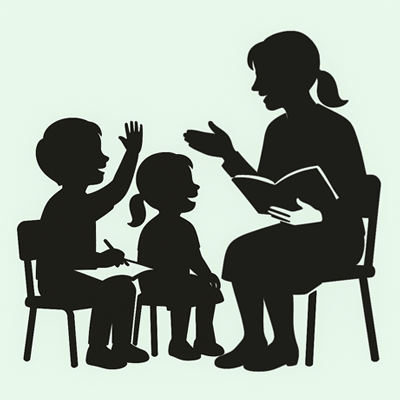 学校の先生と子どものシルエット画像