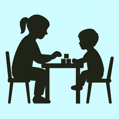 言語聴覚士と子どものシルエット画像