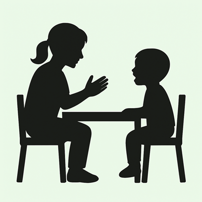 言語聴覚士と子どものシルエット画像